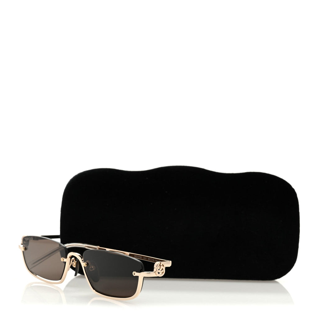 Gucci Metal Rectangular Frame Sunglasses GG1278S Brown Gold