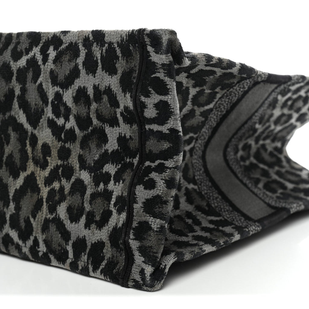 Christian Dior Canvas Mizza Embroidered Large Leopard Book Tote Grey
