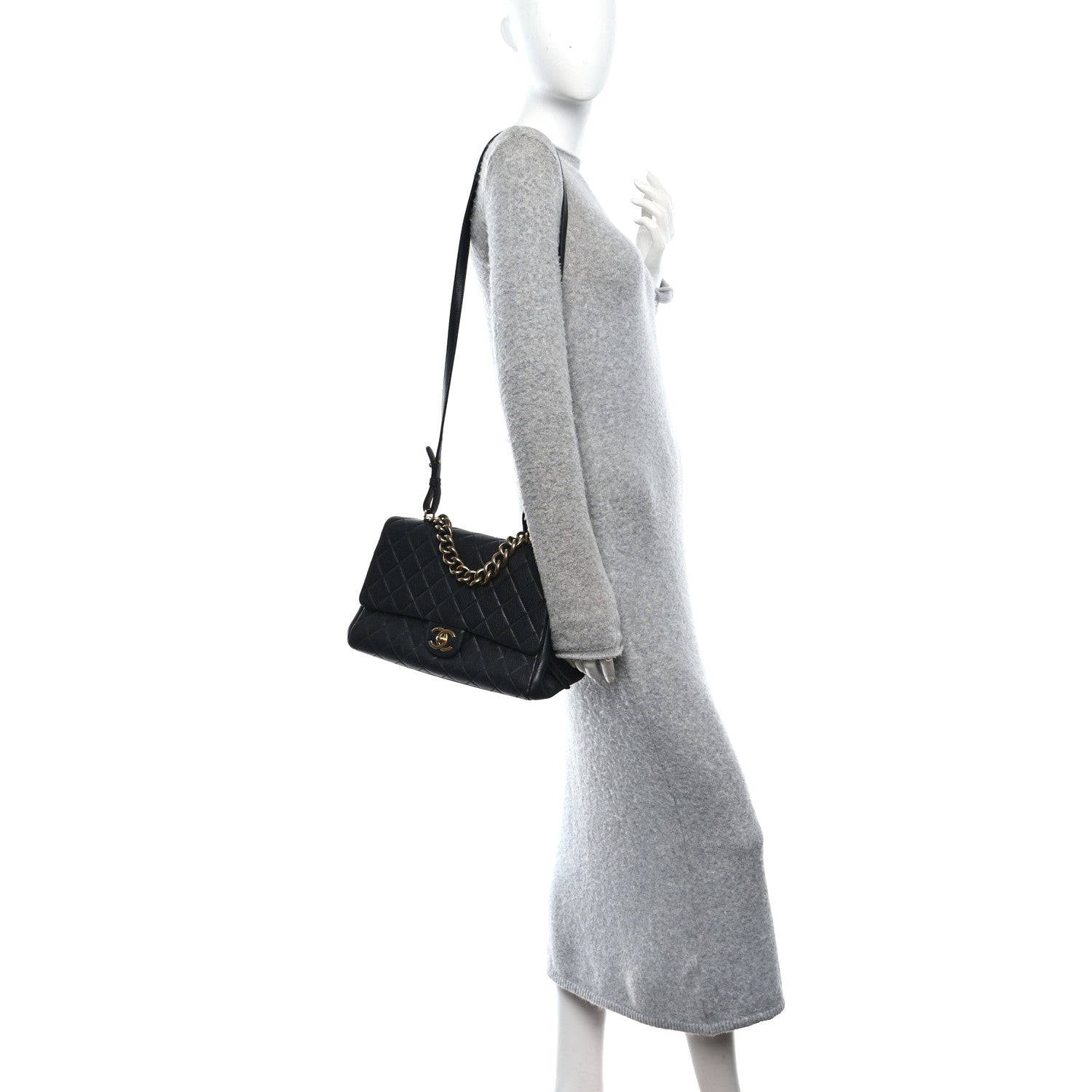 Chanel Shiny Sheepskin Quilted Large Trapezio Flap Black