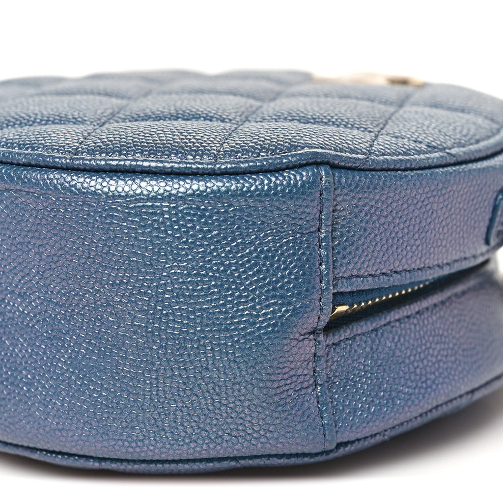 Chanel Iridescent Caviar Quilted Round Clutch With Chain Blue