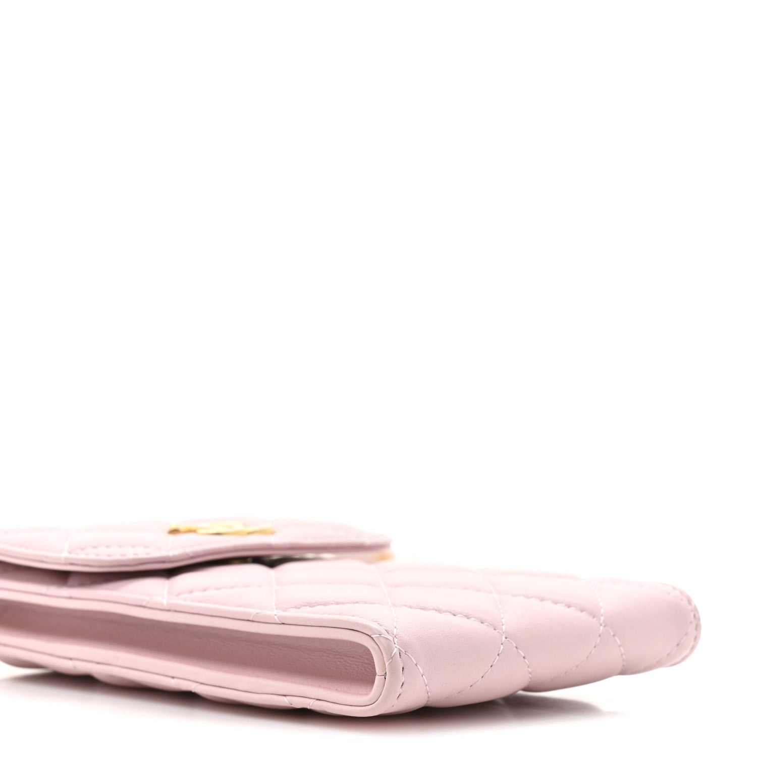 Chanel Lambskin Quilted Pearl Phone Holder With Chain Pink