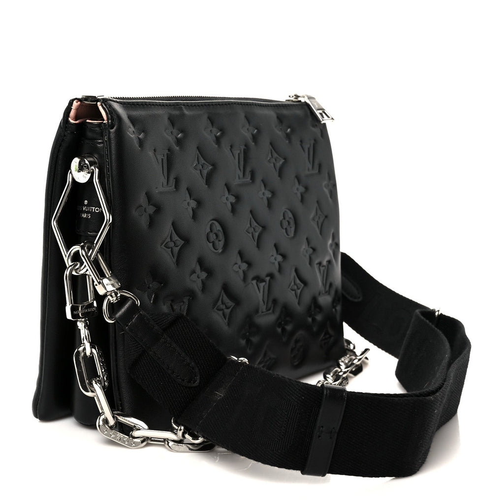 Louis Vuitton Lambskin Embossed Monogram Coussin PM Black