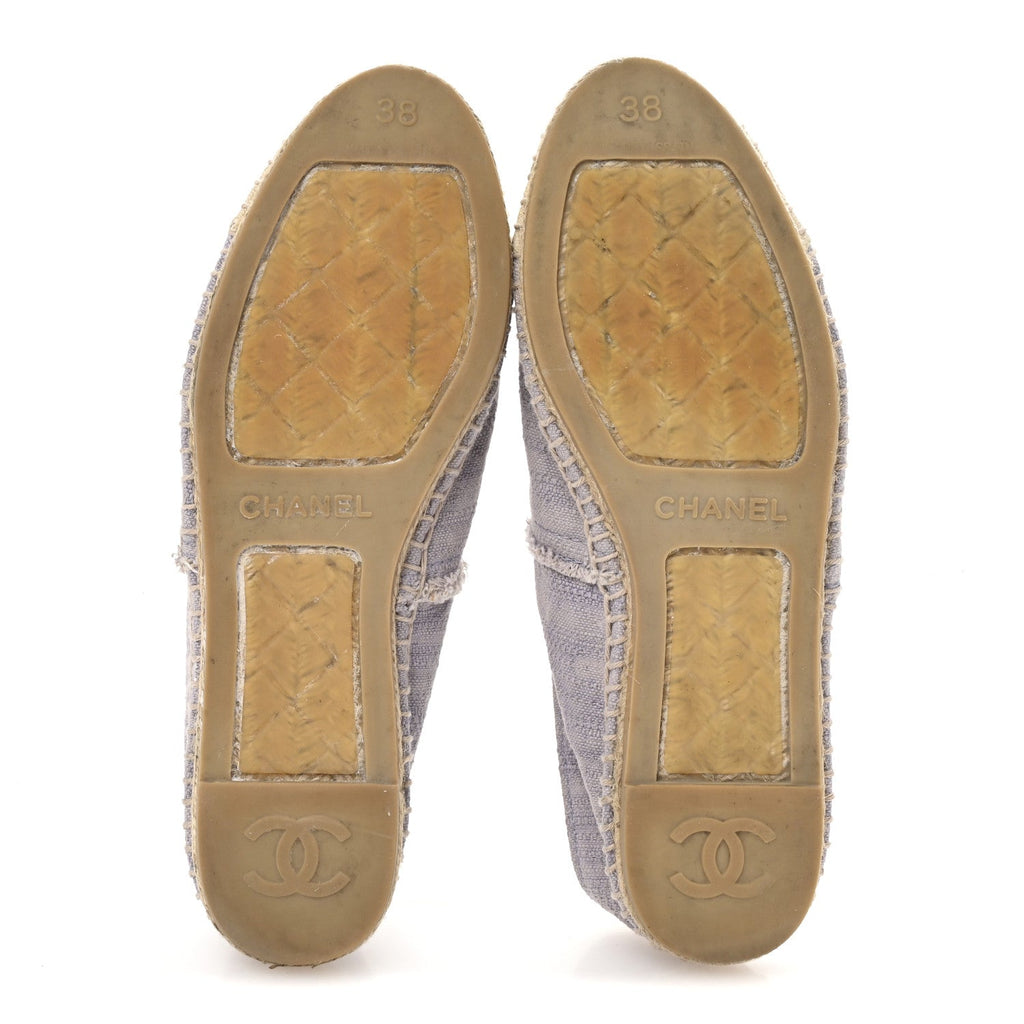 Chanel Toile CC Cap Toe Espadrilles 38 Ecru Purple