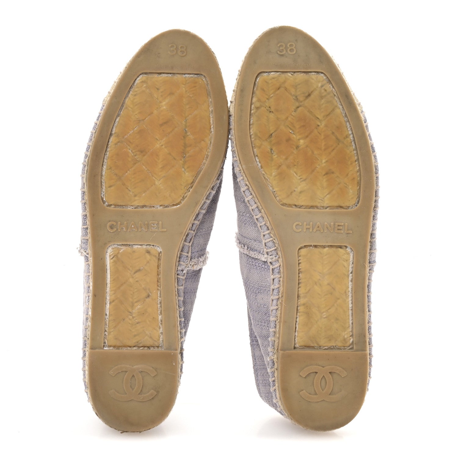 Chanel Toile CC Cap Toe Espadrilles 38 Ecru Purple