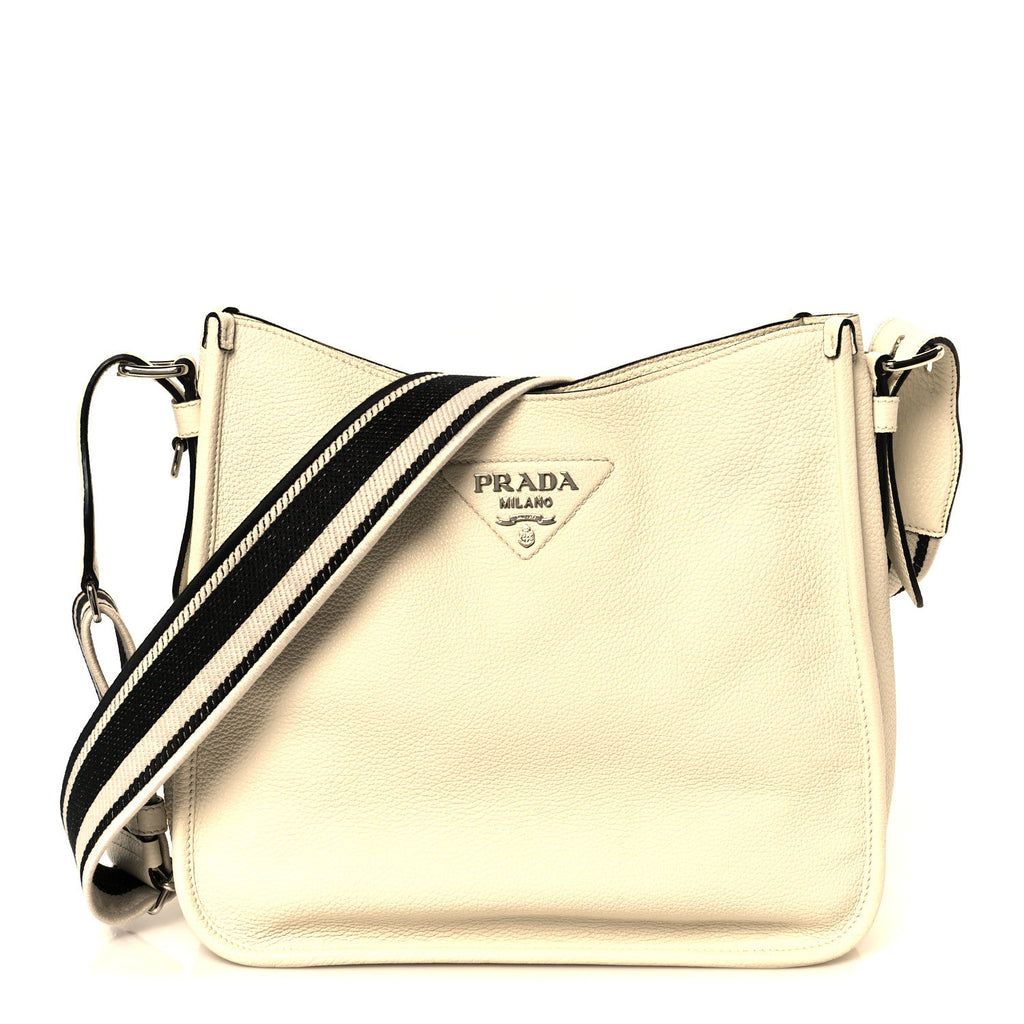 Prada Vitello Daino Soft Hobo Messenger Bag White