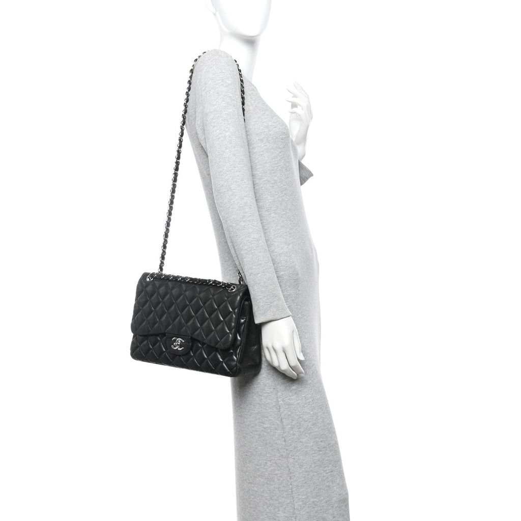 Chanel Lambskin Quilted Jumbo Double Flap Black