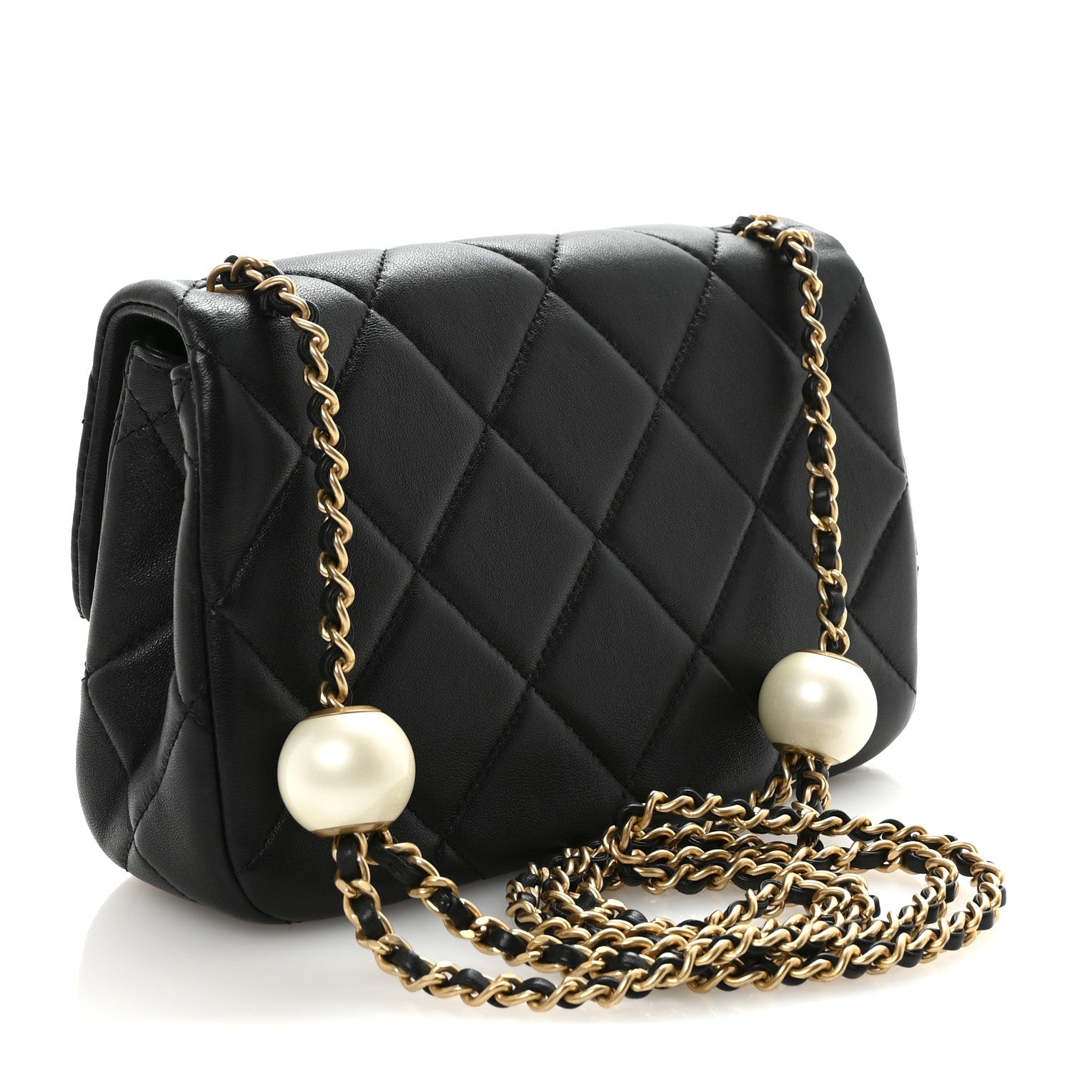 Chanel Lambskin Quilted Pearl Small Flap Black