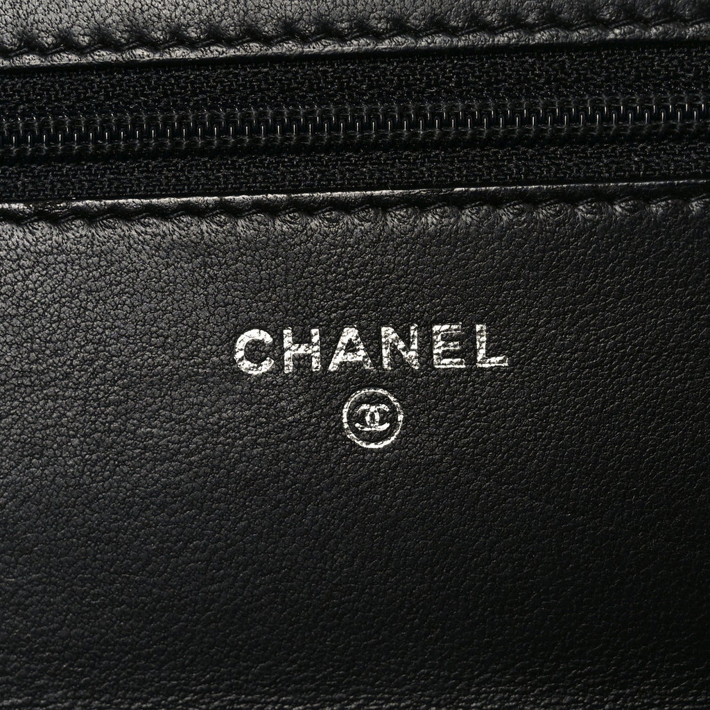 Chanel Lambskin Quilted Boy Wallet On Chain WOC Black