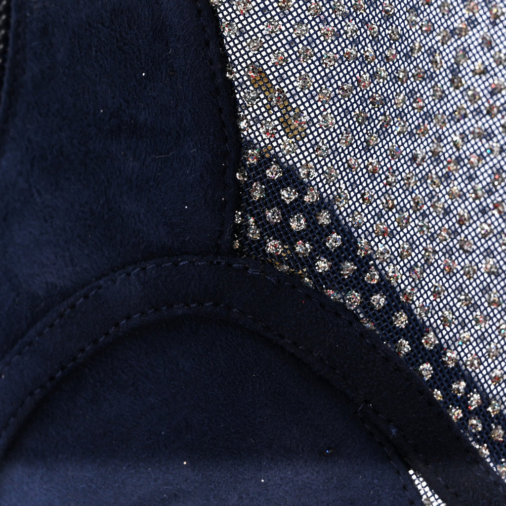 Mesh Crystal Open Toe Ankle Boots 40 Navy
