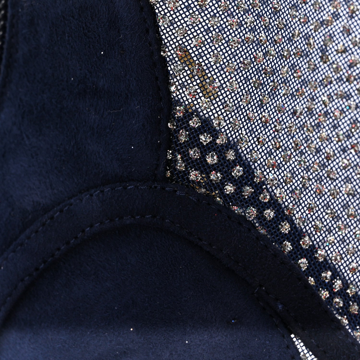 Mesh Crystal Open Toe Ankle Boots 40 Navy
