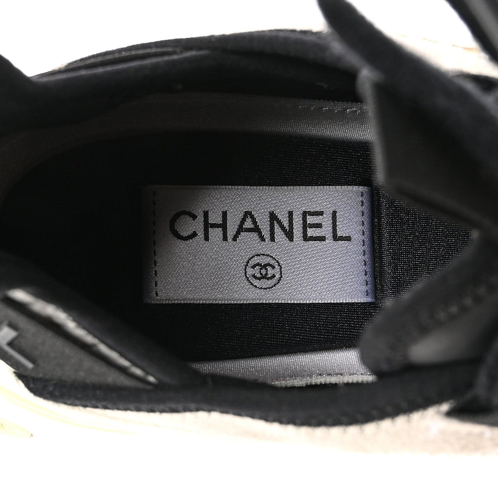 Fabric Suede Calfskin CC Sneakers 38.5 Ivory Black