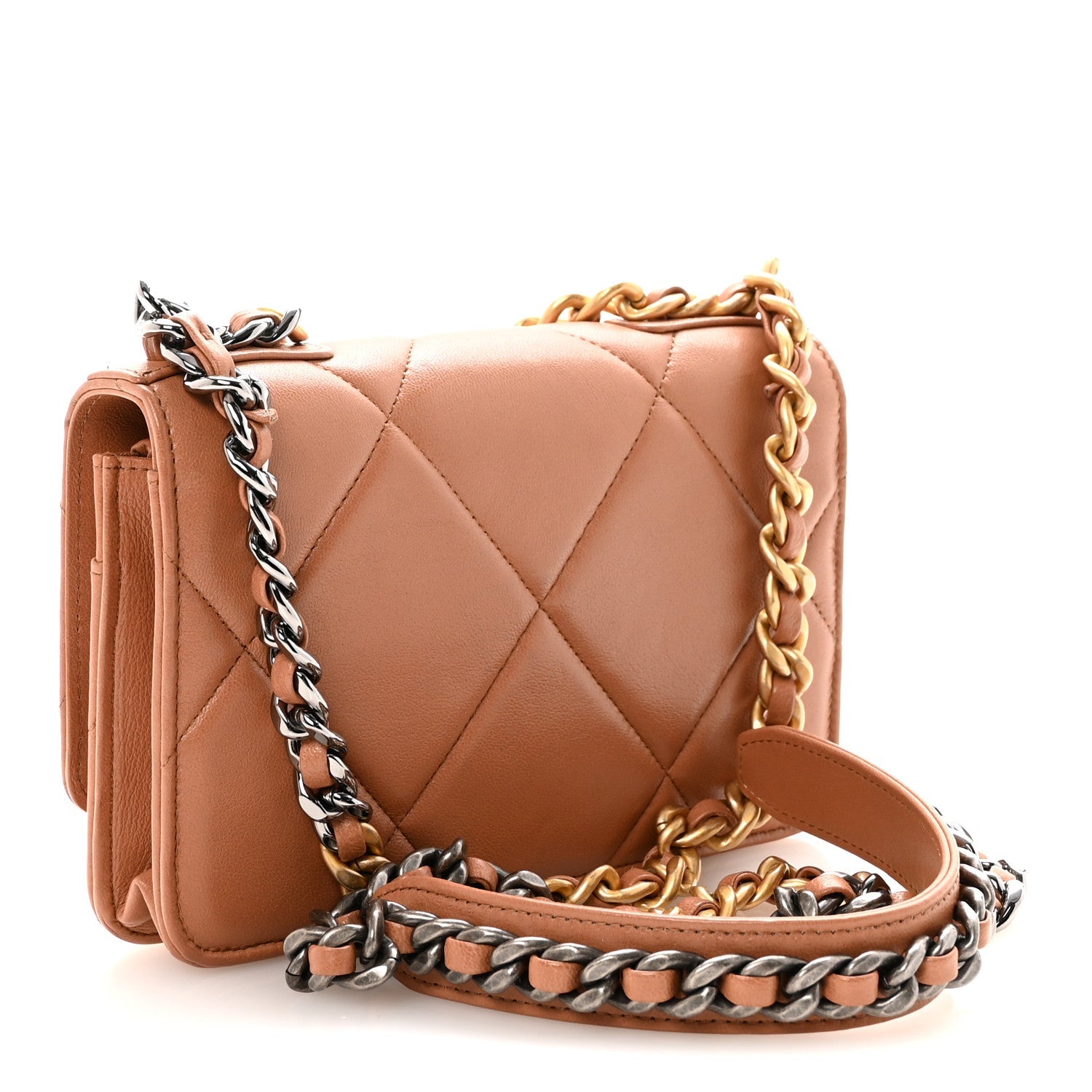 Chanel Lambskin Quilted Chanel 19 Wallet On Chain WOC Brown