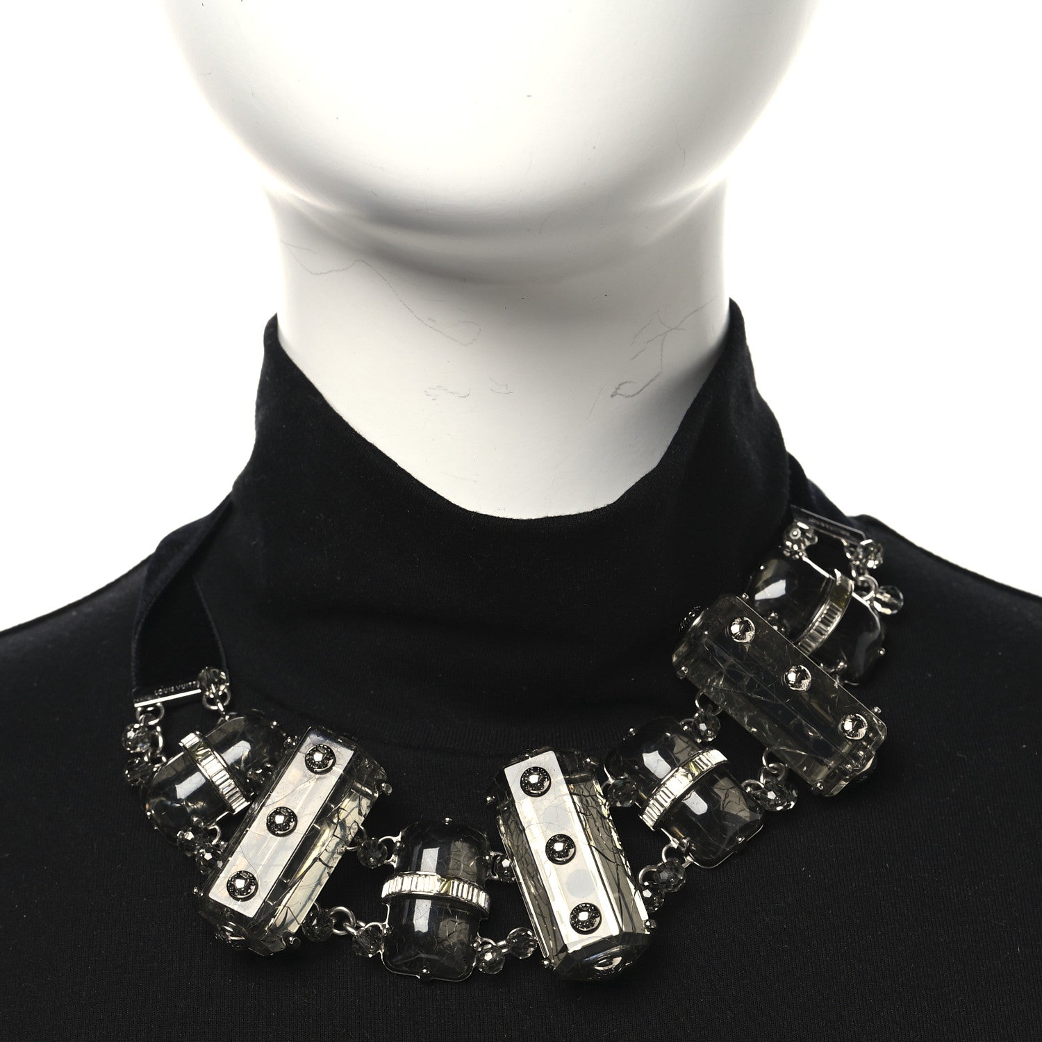 Louis Vuitton Velvet Resin Crystal Choker Necklace Black