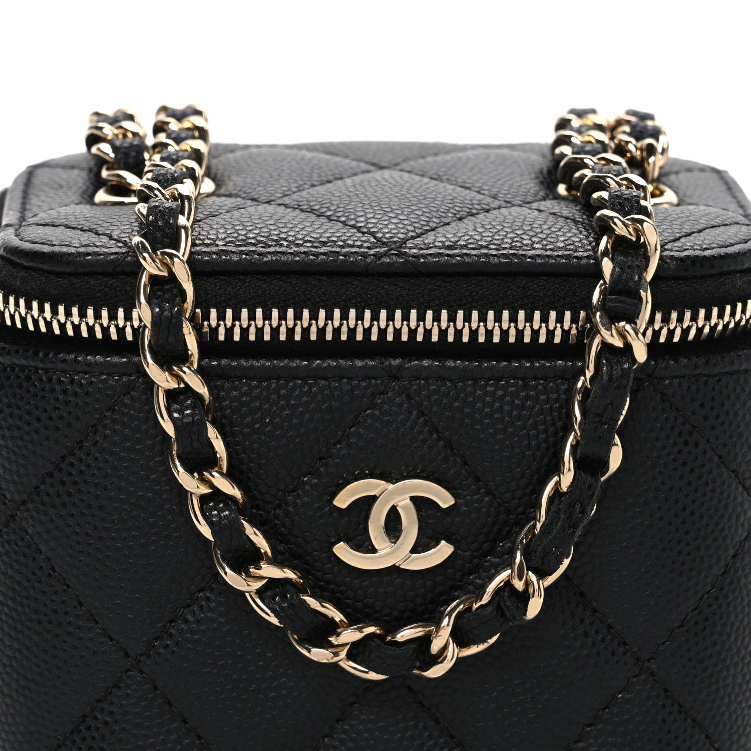 Chanel Caviar Quilted Mini Vanity Case With Chain Black