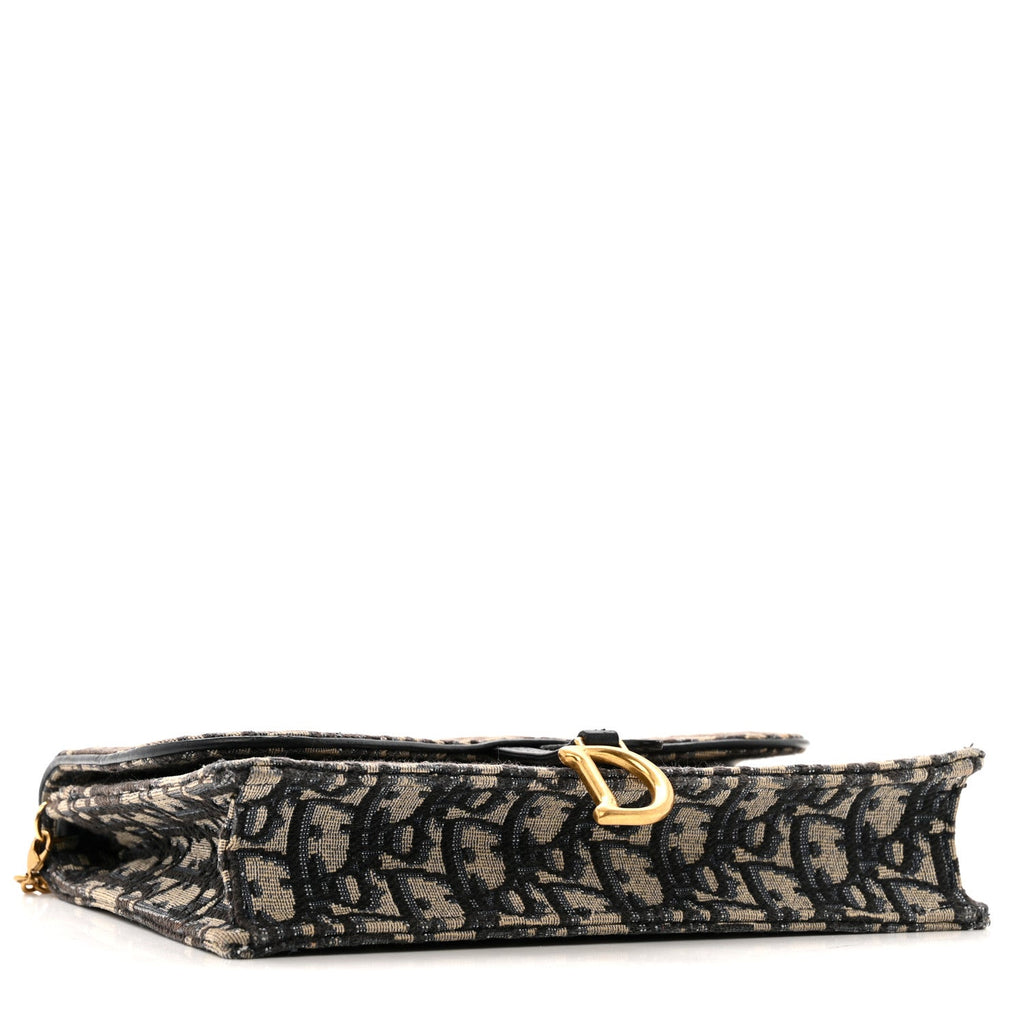 Christian Dior Oblique Saddle Chain Pouch Blue