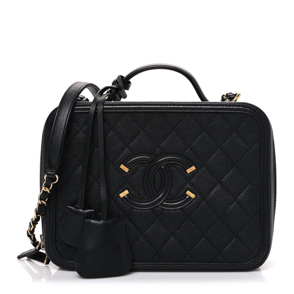 Chanel Caviar Quilted Large CC Filigree Vanity Case Black