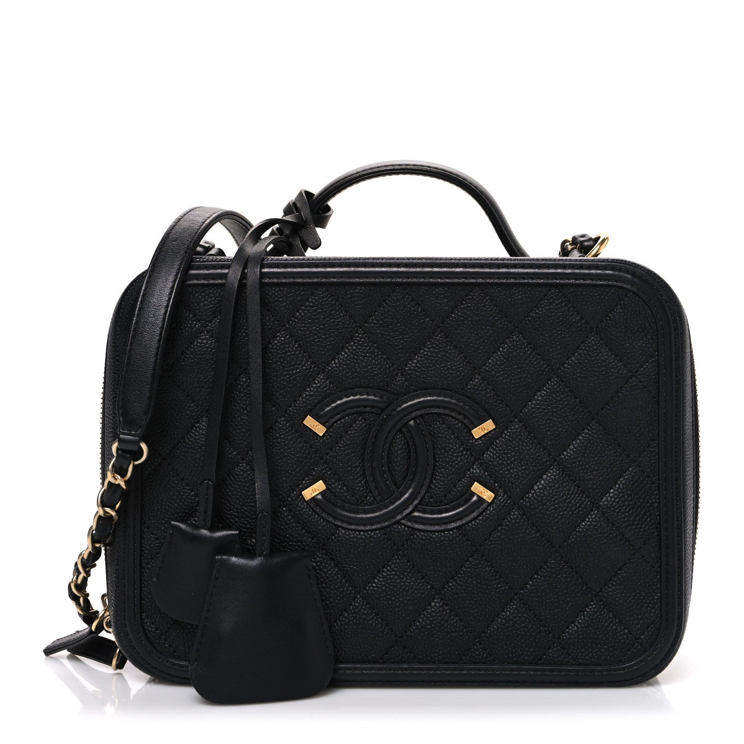 Chanel Caviar Quilted Large CC Filigree Vanity Case Black