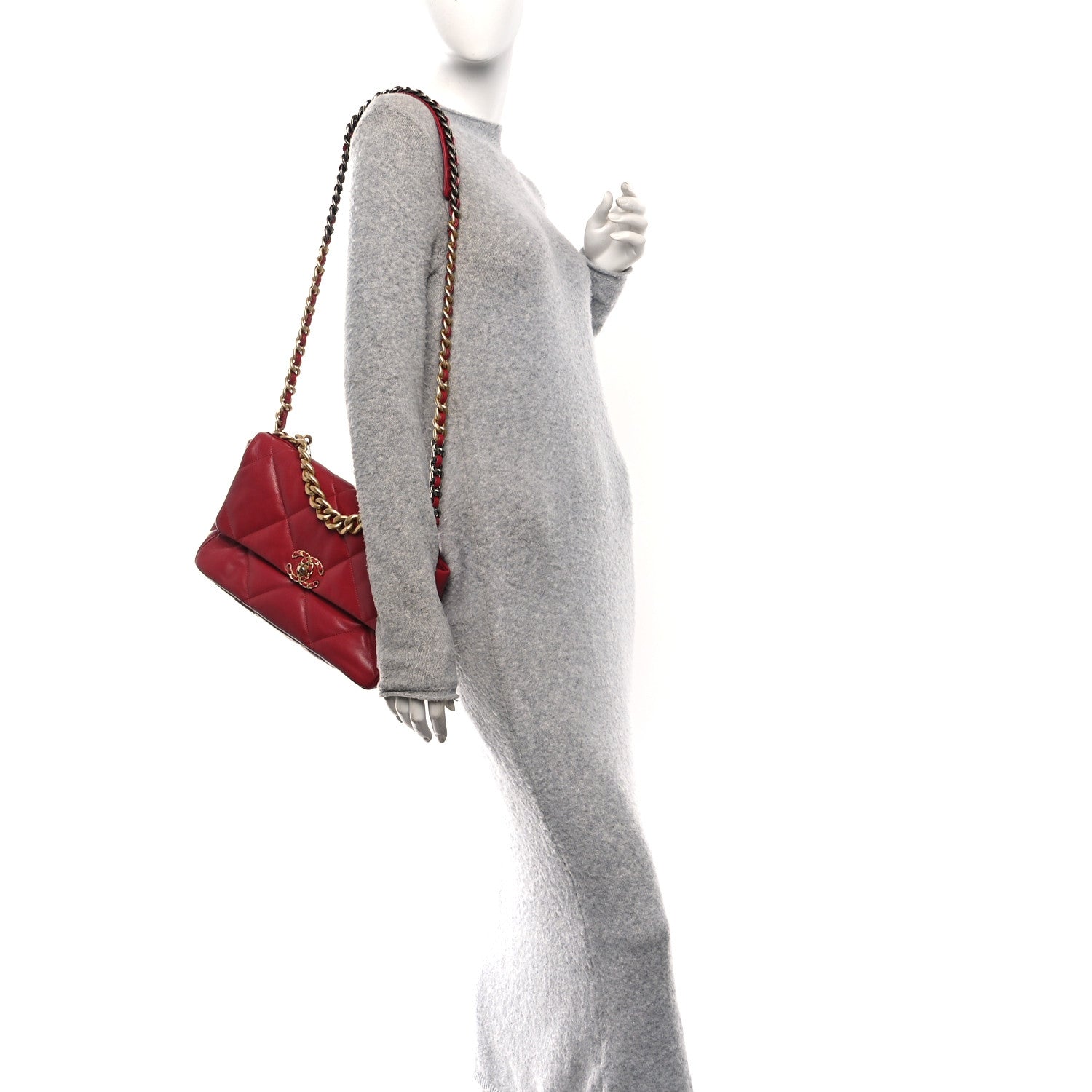 Chanel Goatskin Quilted Large Chanel 19 Flap Red