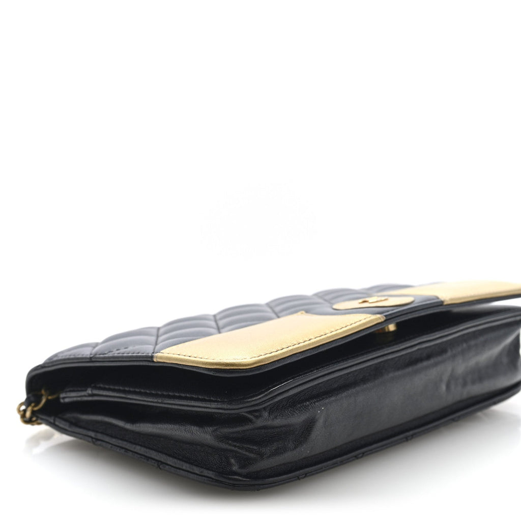 Chanel Lambskin Quilted Wallet On Chain WOC Black Gold