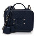 Chanel Caviar Quilted Medium CC Filigree Vanity Case Navy