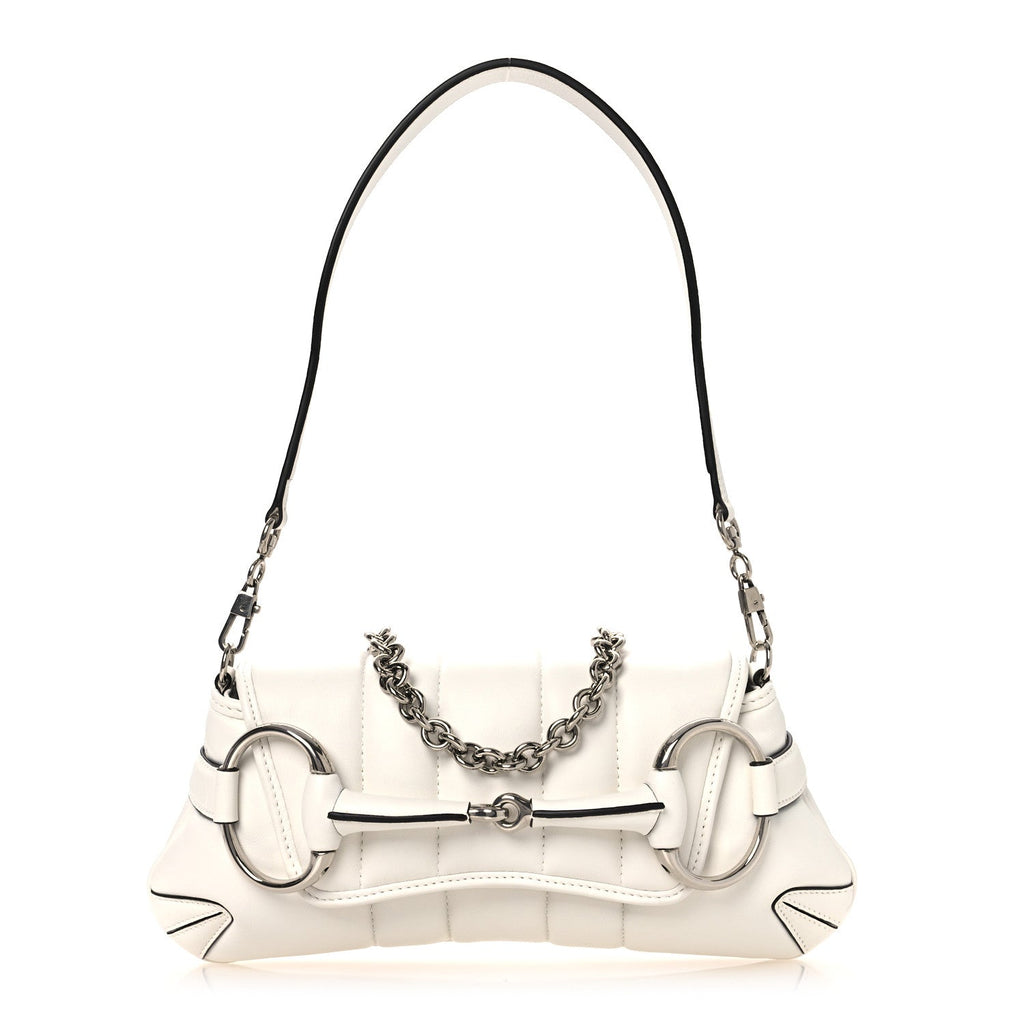 Gucci Nappa Vertical Matelasse Small Maxi Horsebit Chain Shoulder Bag Great White