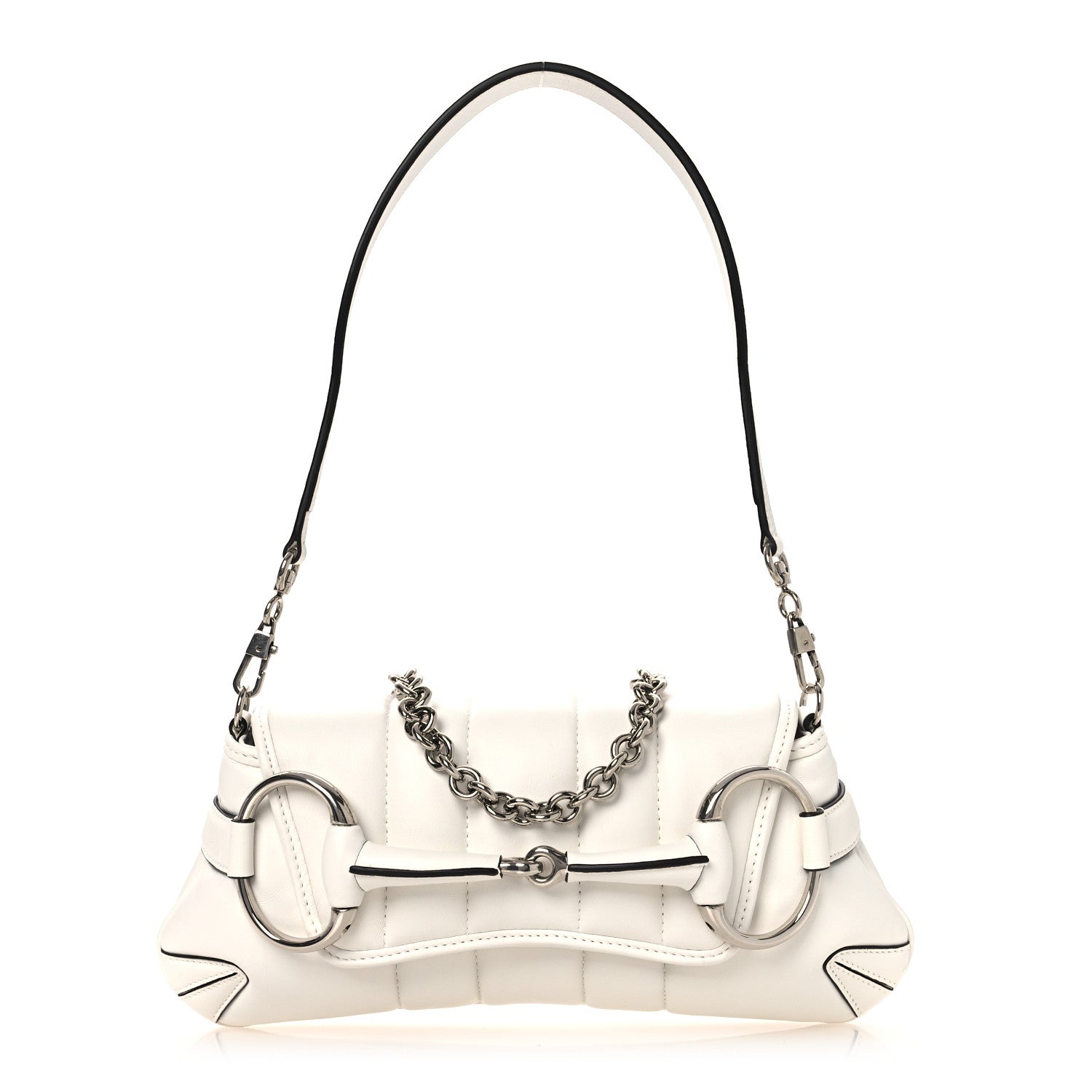 Gucci Nappa Vertical Matelasse Small Maxi Horsebit Chain Shoulder Bag Great White