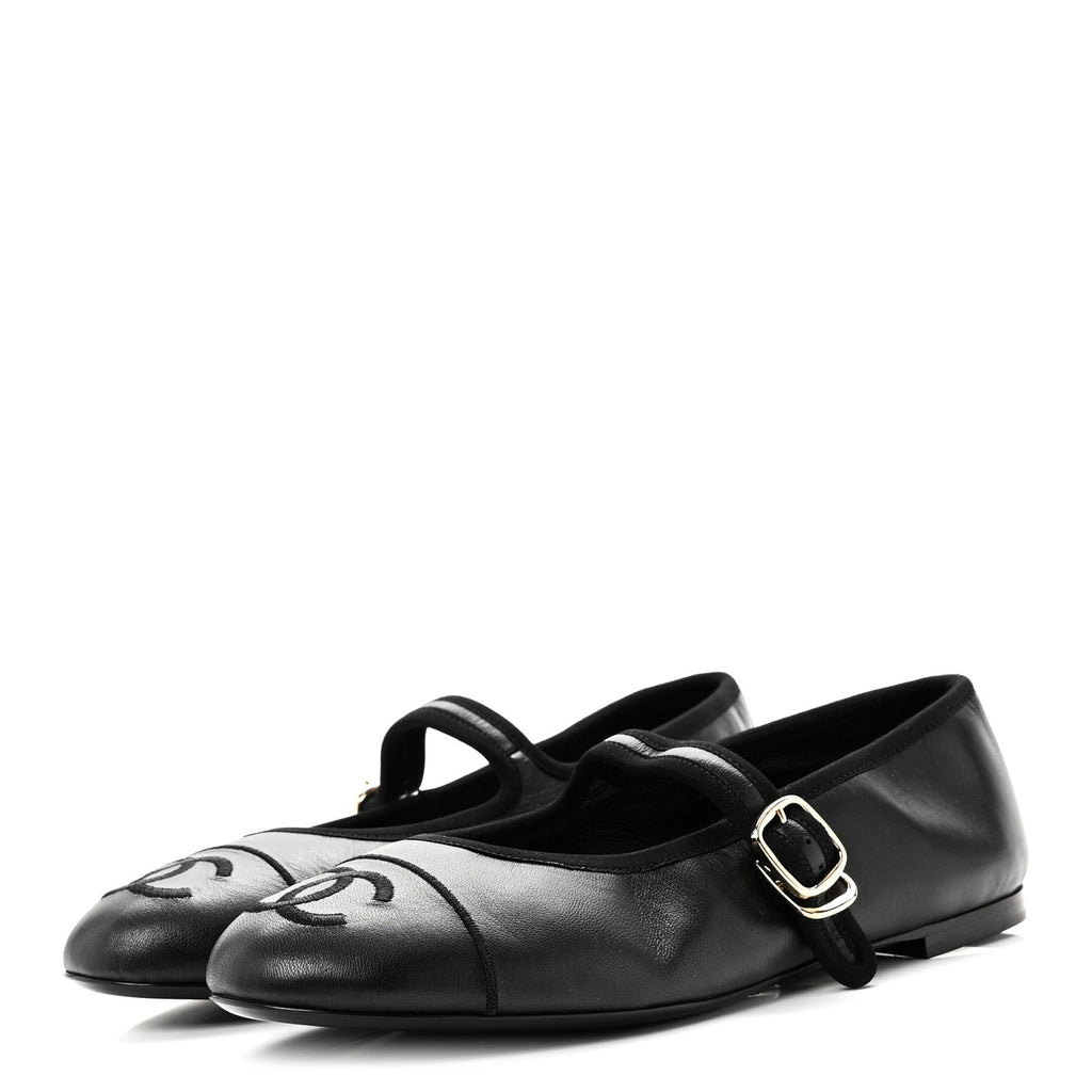 Lambskin Mary Jane Flats 40 Black