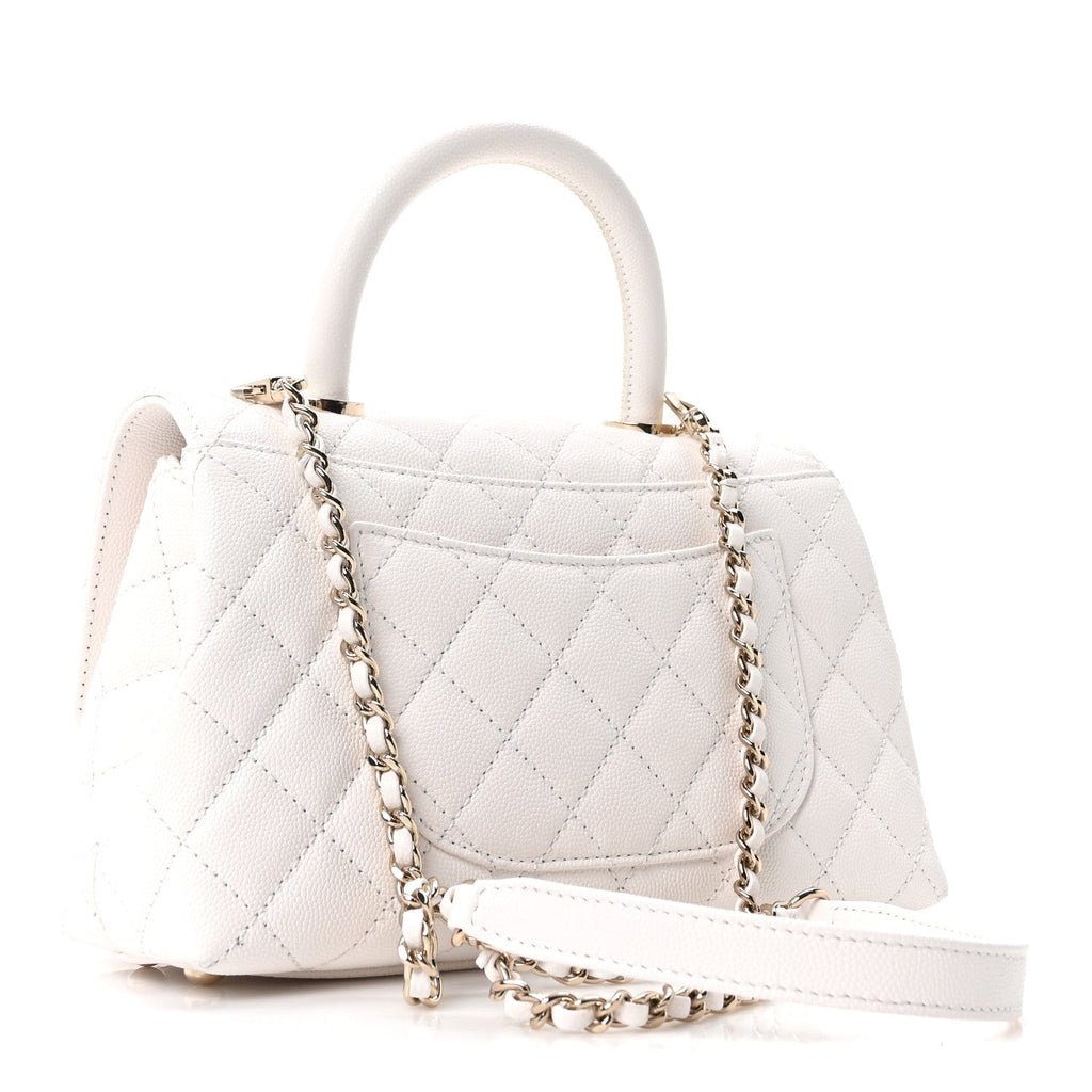 Chanel Caviar Quilted Mini Coco Handle Flap White
