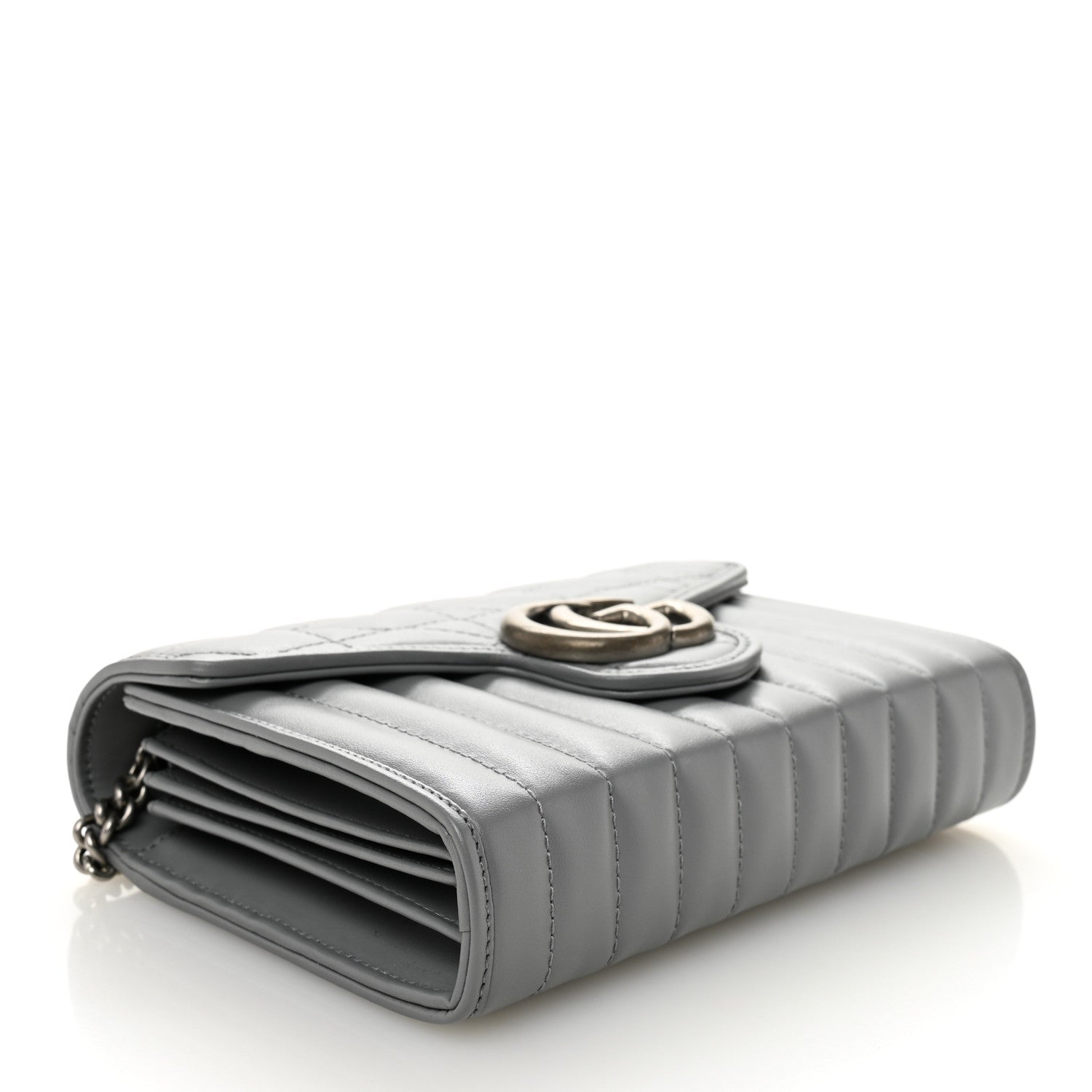Gucci Calfskin Matelasse Aria GG Marmont Chain Wallet Deep Grey
