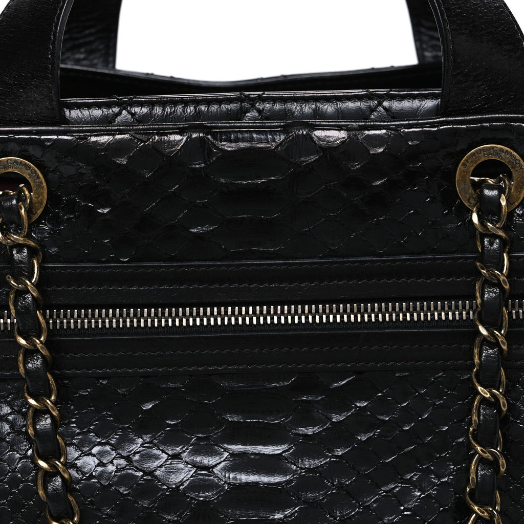 Chanel Snakeskin Glazed Calfskin Quilted Urban Mix Tote Black
