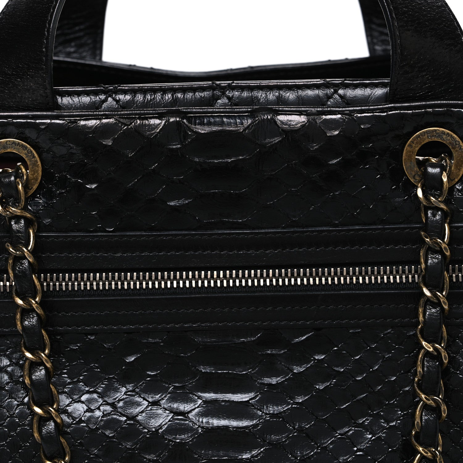 Chanel Snakeskin Glazed Calfskin Quilted Urban Mix Tote Black