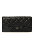 Caviar Quilted Large Gusset Flap Wallet Black