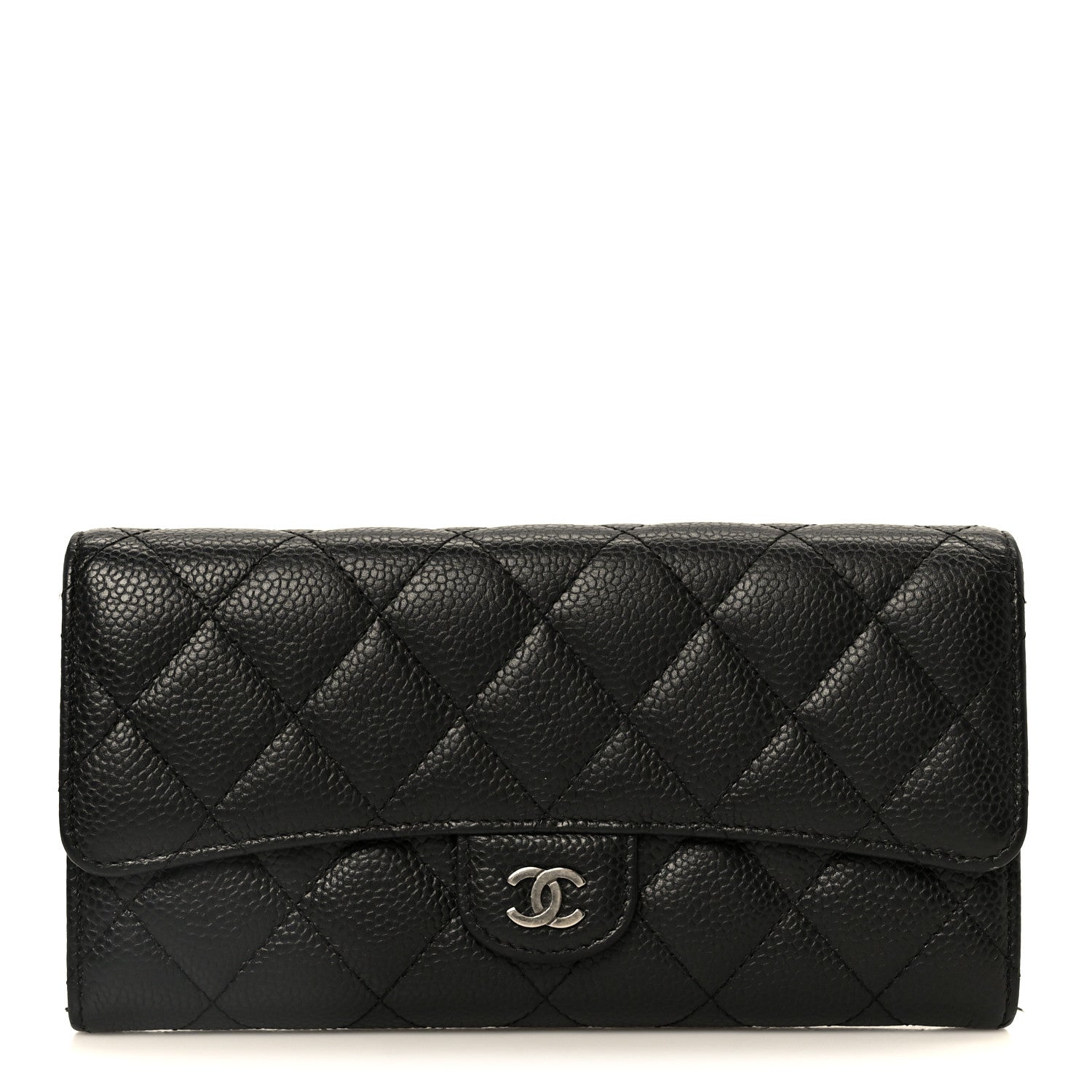 Caviar Quilted Large Gusset Flap Wallet Black