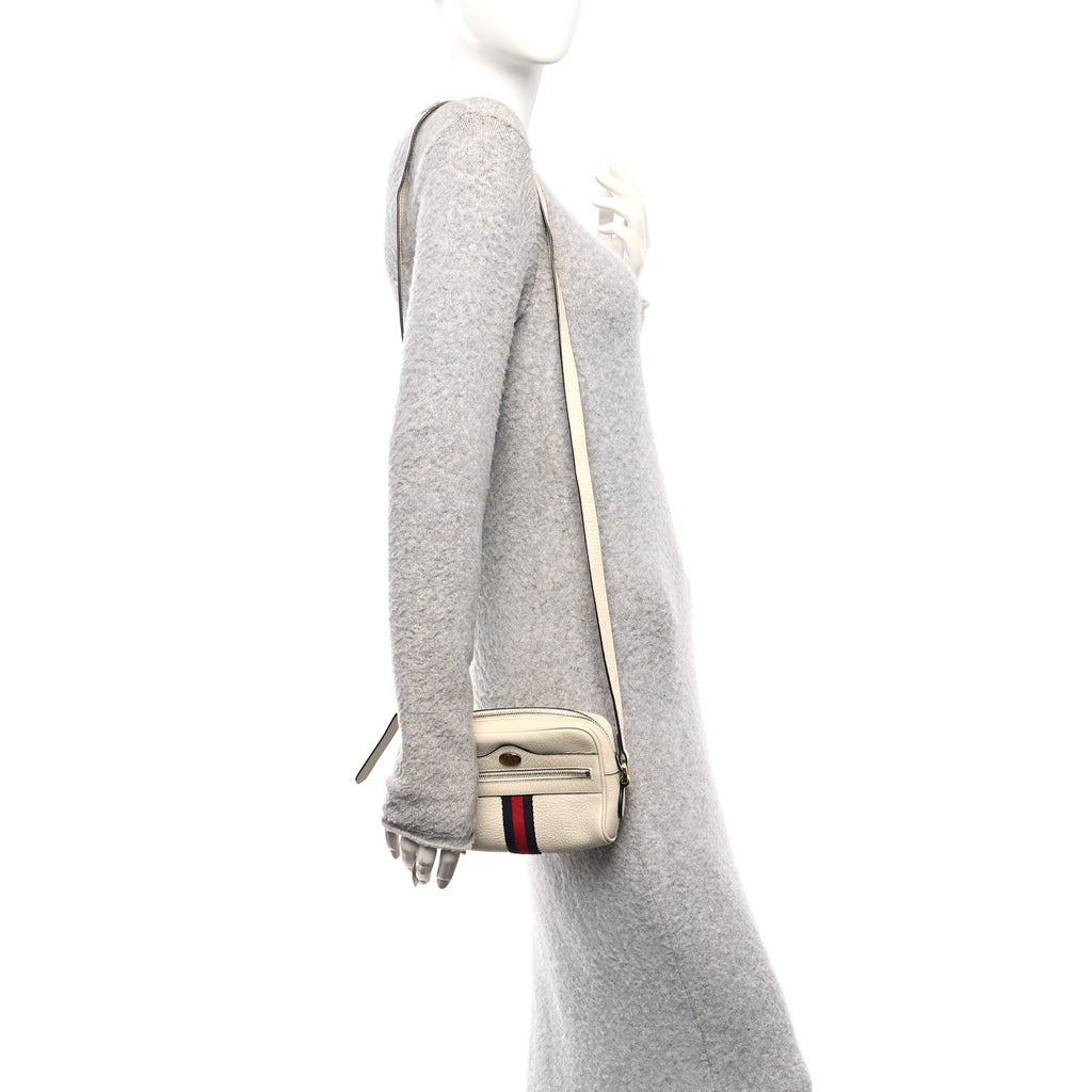 Gucci Textured Dollar Calfskin Web Mini Ophidia Shoulder Bag Mystic White