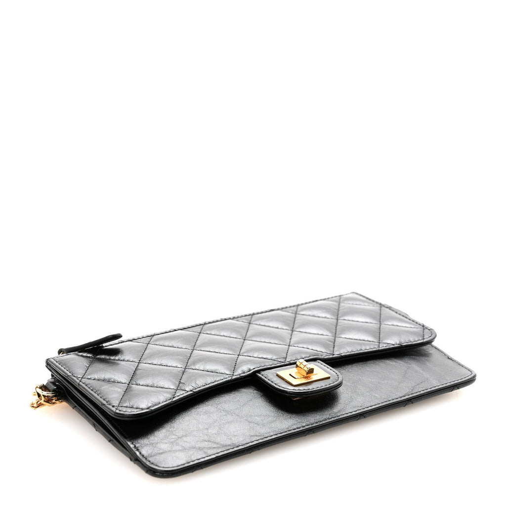 Aged Calfskin Quilted 2.55 Reissue Pouch With Chain Handle Black