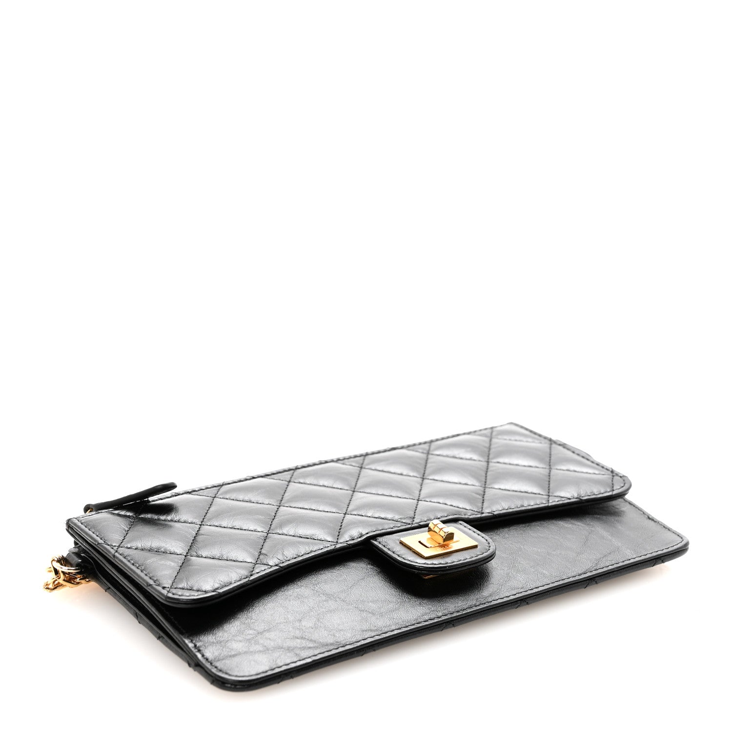 Aged Calfskin Quilted 2.55 Reissue Pouch With Chain Handle Black