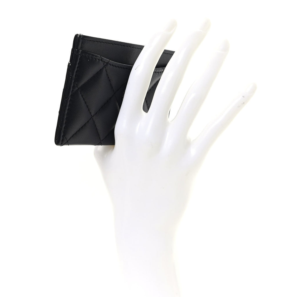 Pearly Lambskin Quilted Card Holder So Black