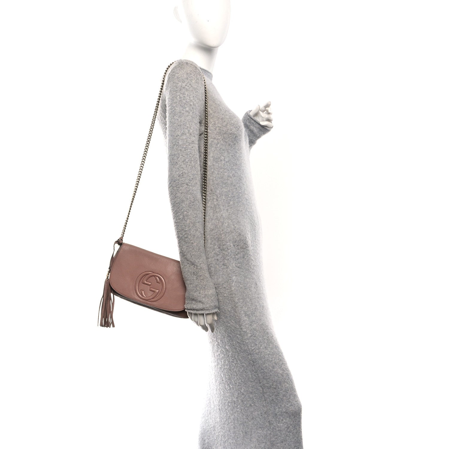 Gucci Pebbled Calfskin Medium Soho Flap Crossbody Pale Pink