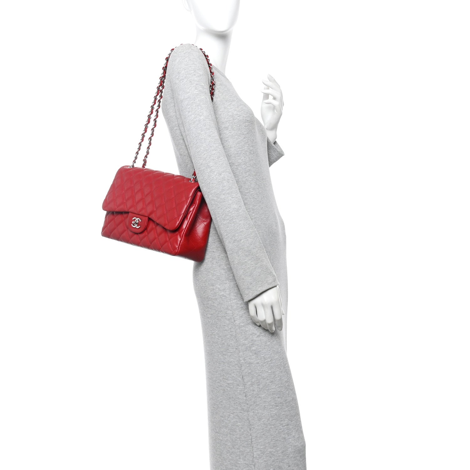 Chanel Caviar Quilted Jumbo Double Flap Dark Red