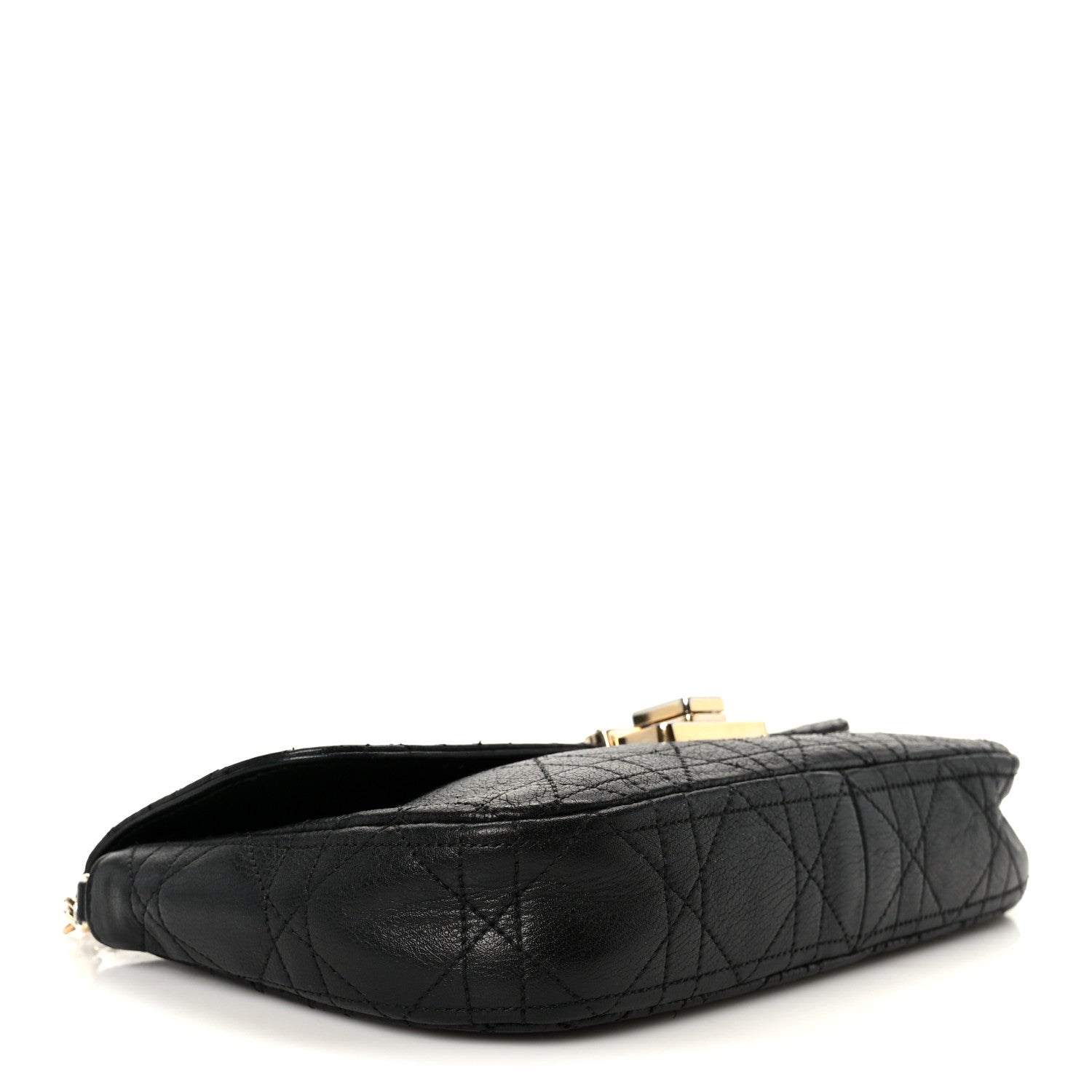 Christian Dior Grained Calfskin Cannage Diorling Wallet On Chain Black