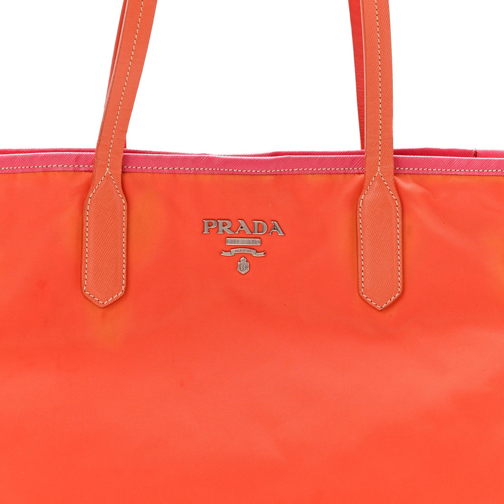 Prada Tessuto Nylon Saffiano Tote Papaya Ibisco