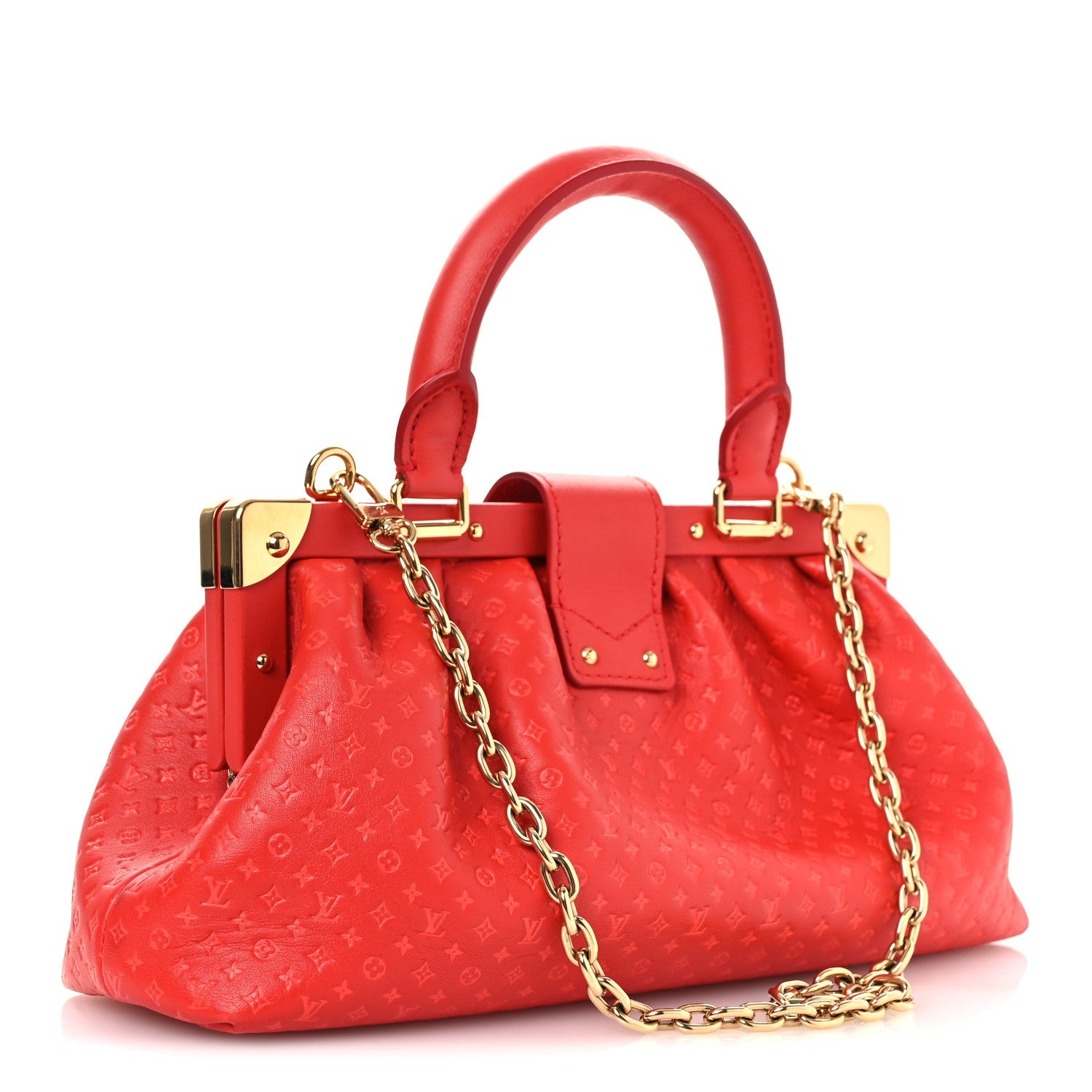 Louis Vuitton Calfskin Nanogram Embossed Clutch Red