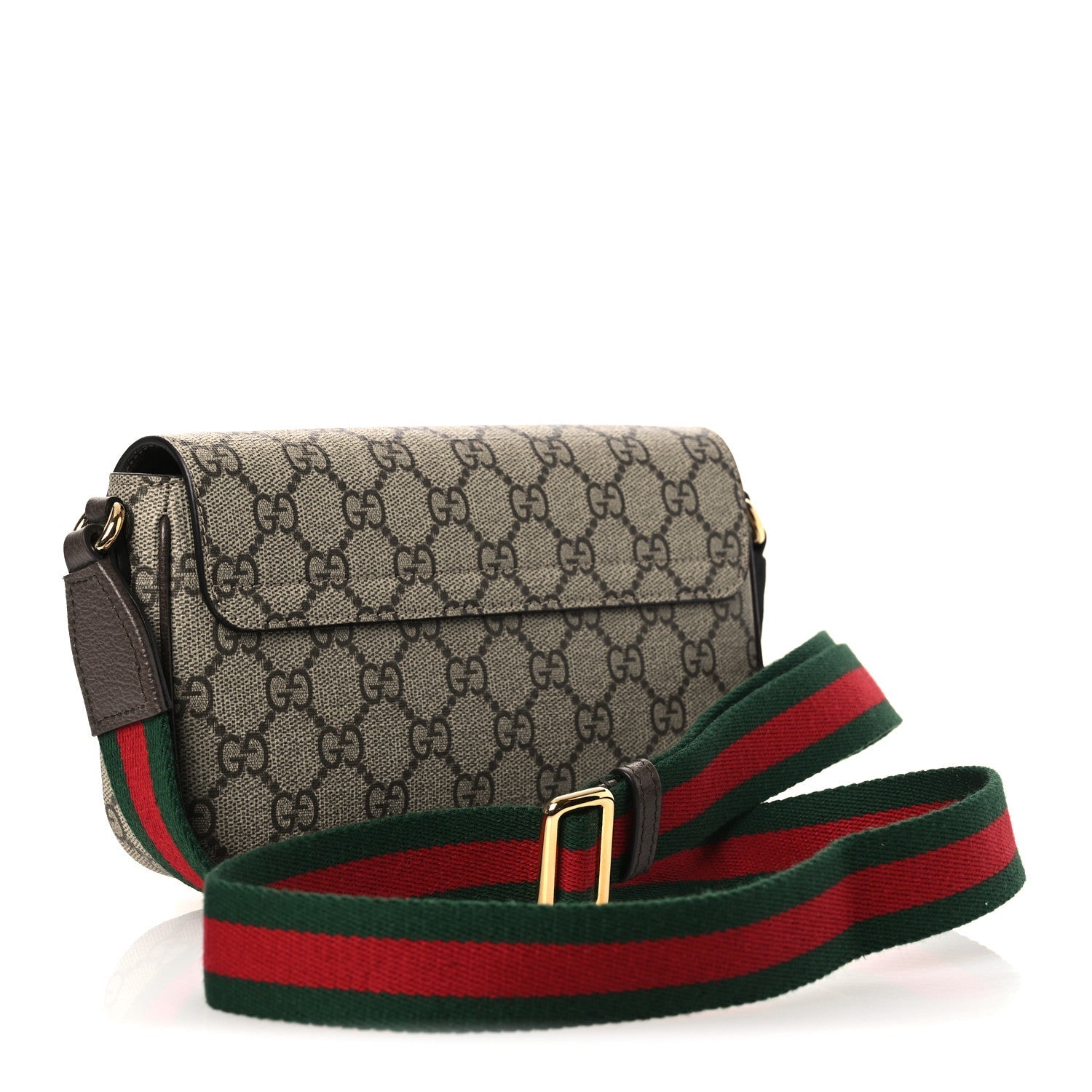 Gucci GG Supreme Monogram Textured Dollar Calfskin Web Mini Ophidia Envelope Shoulder Bag Beige Ebony New Acero