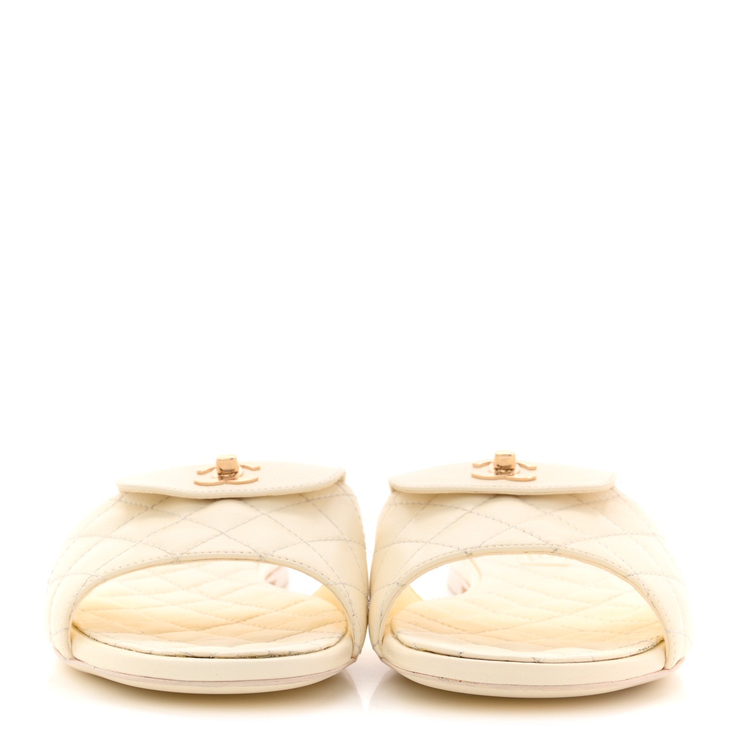 Lambskin Quilted CC Turnlock Sandals 41 Ivory