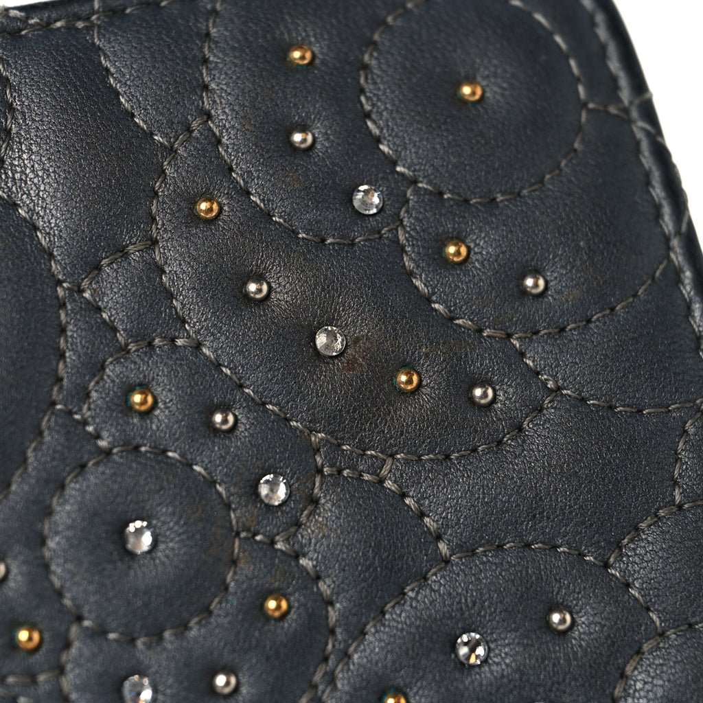Chanel Lambskin Camellia Studded Wallet on Chain WOC Grey