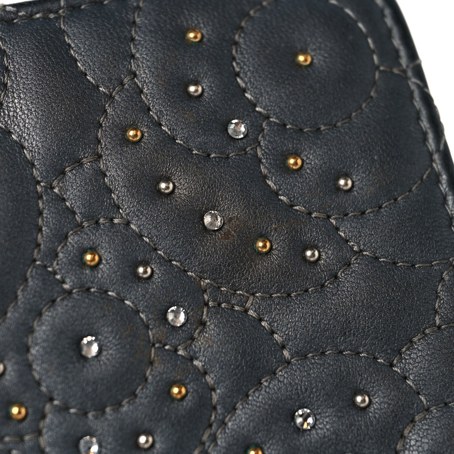 Chanel Lambskin Camellia Studded Wallet on Chain WOC Grey