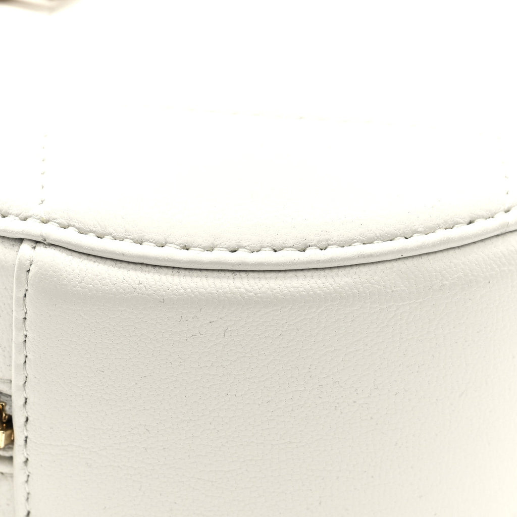 Chanel Shiny Goatskin Quilted Chanel 19 Round Clutch With Chain White