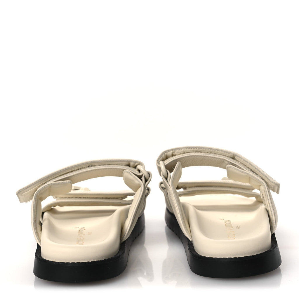 Louis Vuitton Grained Calfskin Sunset Comfort Flat Sandals 39 Light Beige
