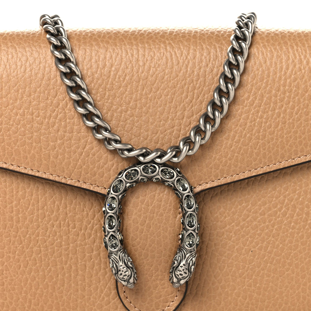 Gucci Dollar Calfskin Crystal Mini Dionysus Chain Wallet Natural Tan Black Diamond