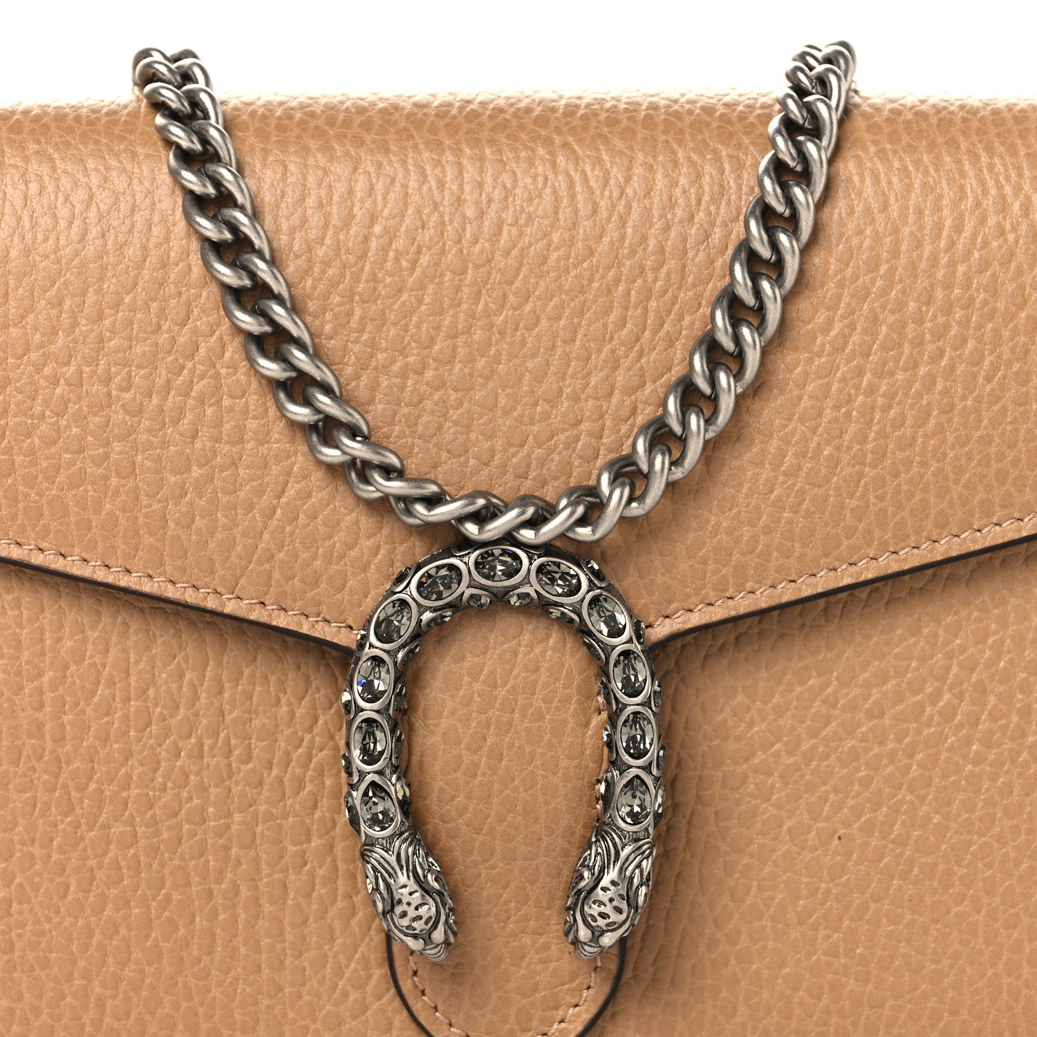 Gucci Dollar Calfskin Crystal Mini Dionysus Chain Wallet Natural Tan Black Diamond